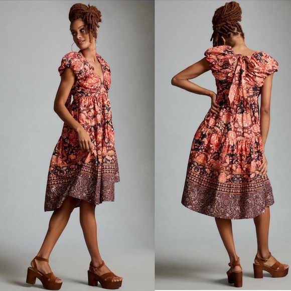 Anthropologie Red and Black Floral Midi Dress - Picture 3 of 7